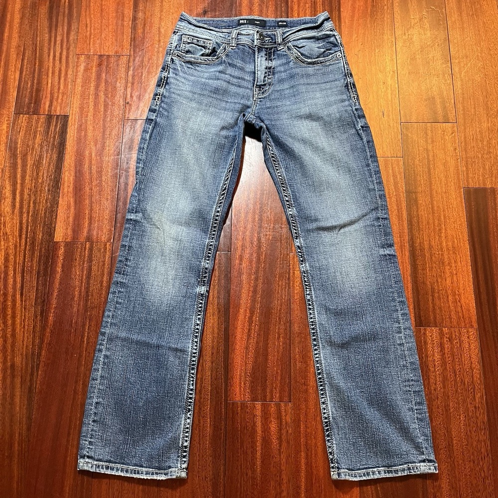 BKE Jeans Mens 28x30 True To Size Aiden Blue Medium Fade Grunge Stretch ABS21472